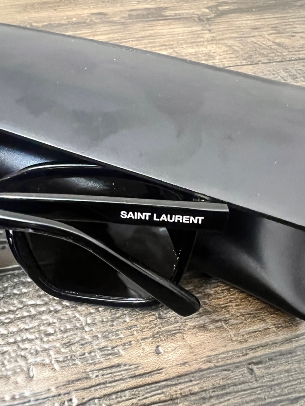 REAL MENS Saint Laurent YSL Glossy Black Rectangular Sunglasses with Case - Picture 2 of 8